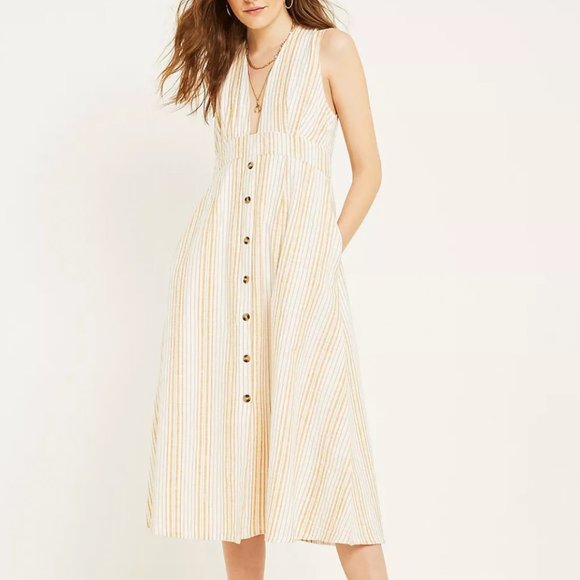 Urban Outfitters Dresses & Skirts - UO Millie Stripe Plunging Linen Button-Through Midi Dress